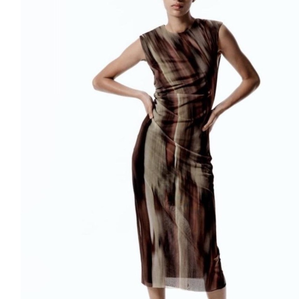 Zara Maroon & Olive Midi Dress - Picture 2 of 8